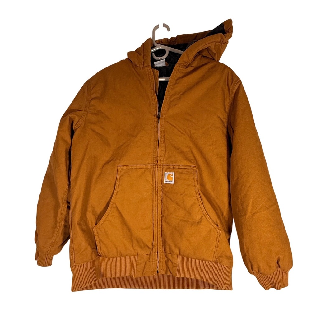 Carhartt Boys XL 18-20 Brown Duck Quilted Lined Active Jacket Hooded CP8481-211
